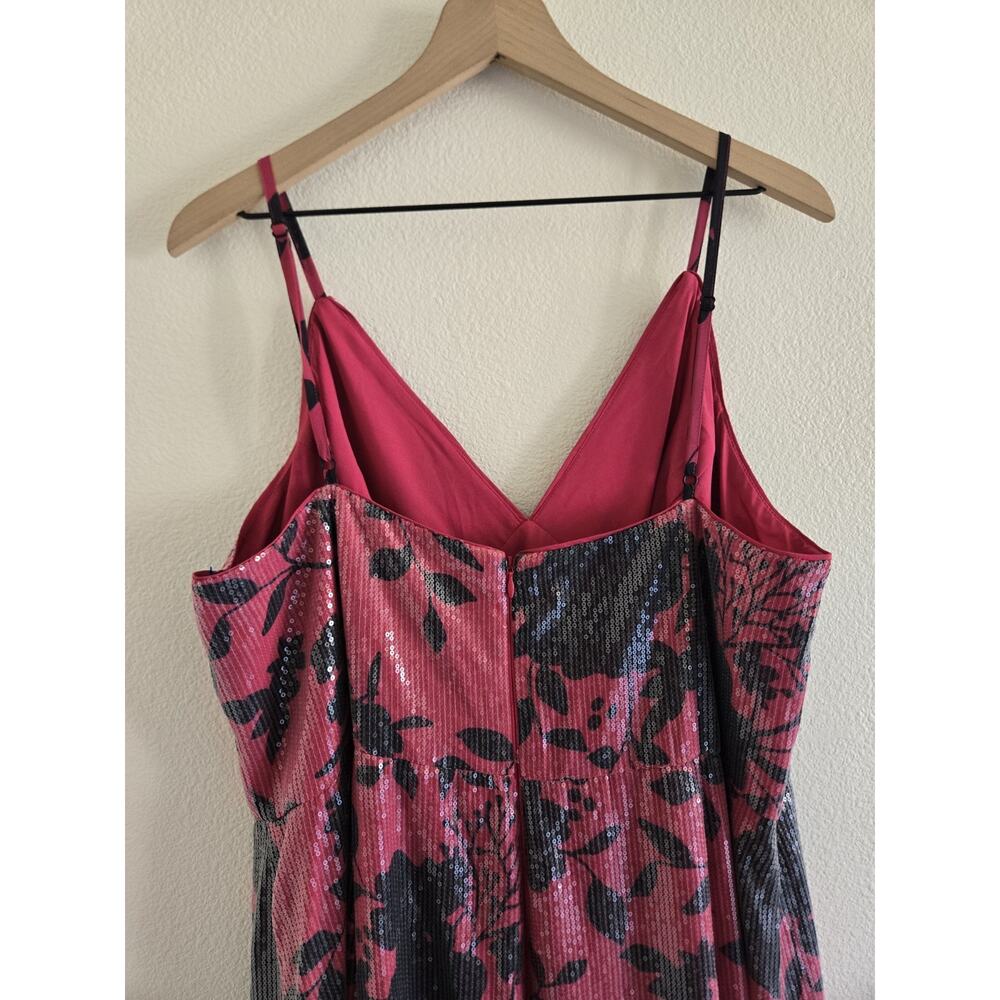 Hutch Anthropologie V-Neck Sequin Midi Dress Size 18W Pink Floral Glam - Picture 5 of 9